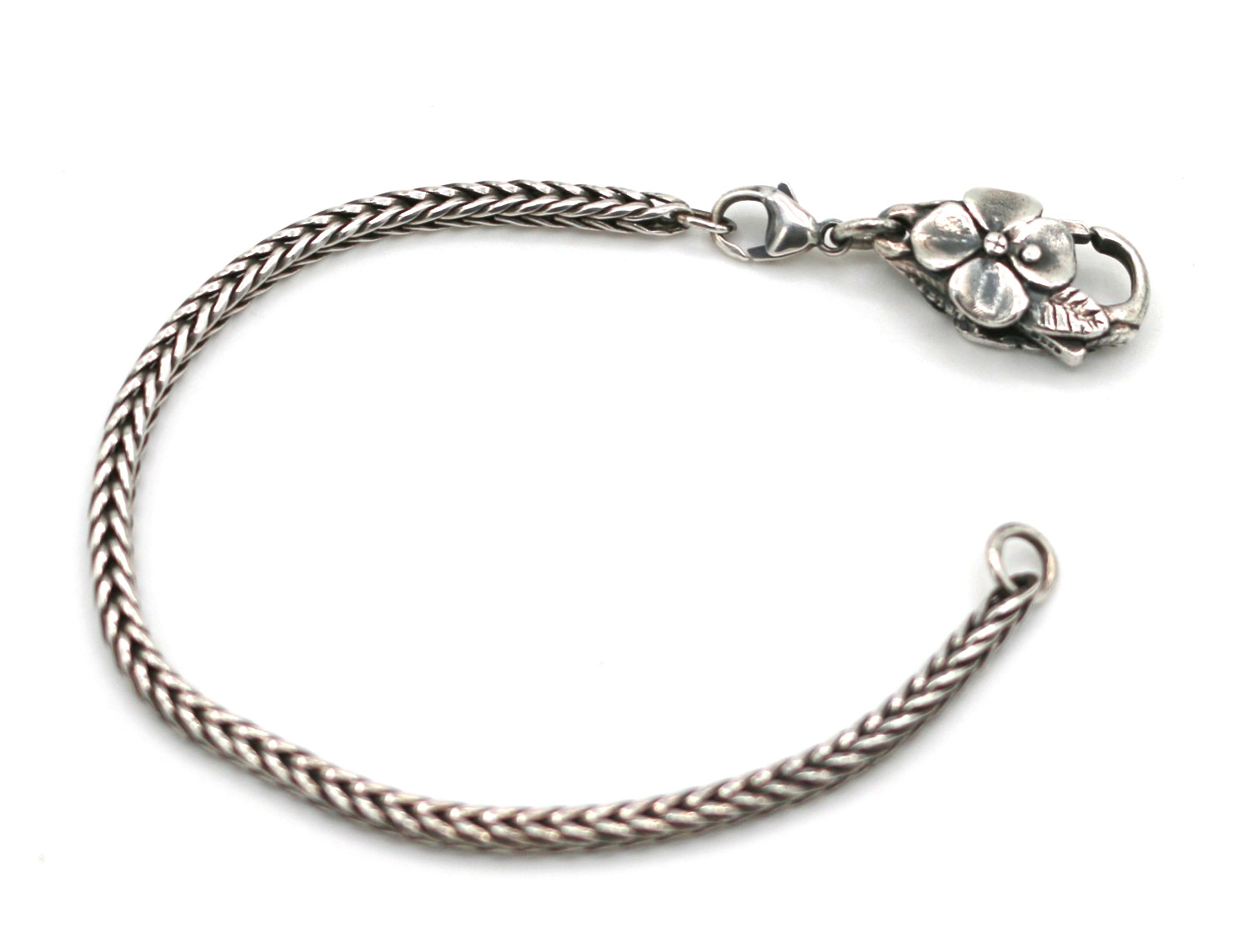 Trollbeads Foxtail Charm Big Flower Clasp Bracelet Sterling Silver 925 LAA 7.5″