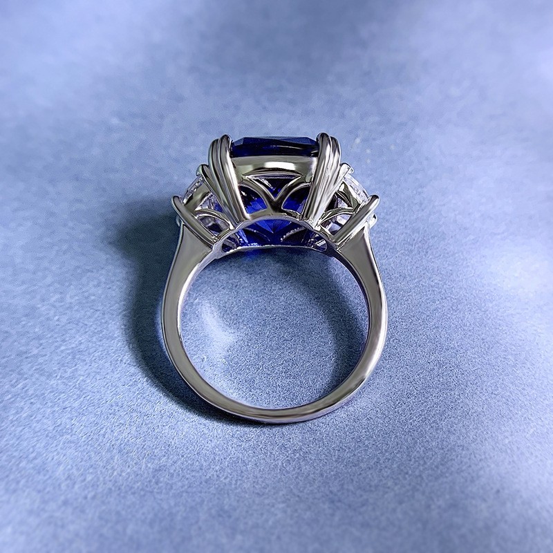 9ct Lab Grown Royal Blue Sapphire Ring, 18K Gold Vermeil, Stylish Statement