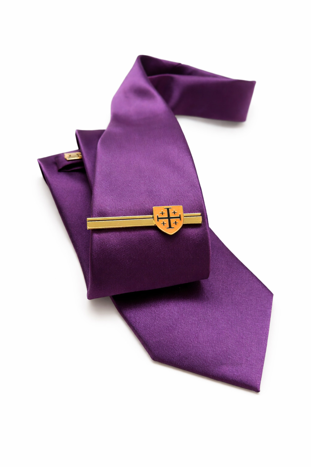 Jerusalem Cross Shield Tie Clip Gold and Black Christian Religious Tie Bar Men