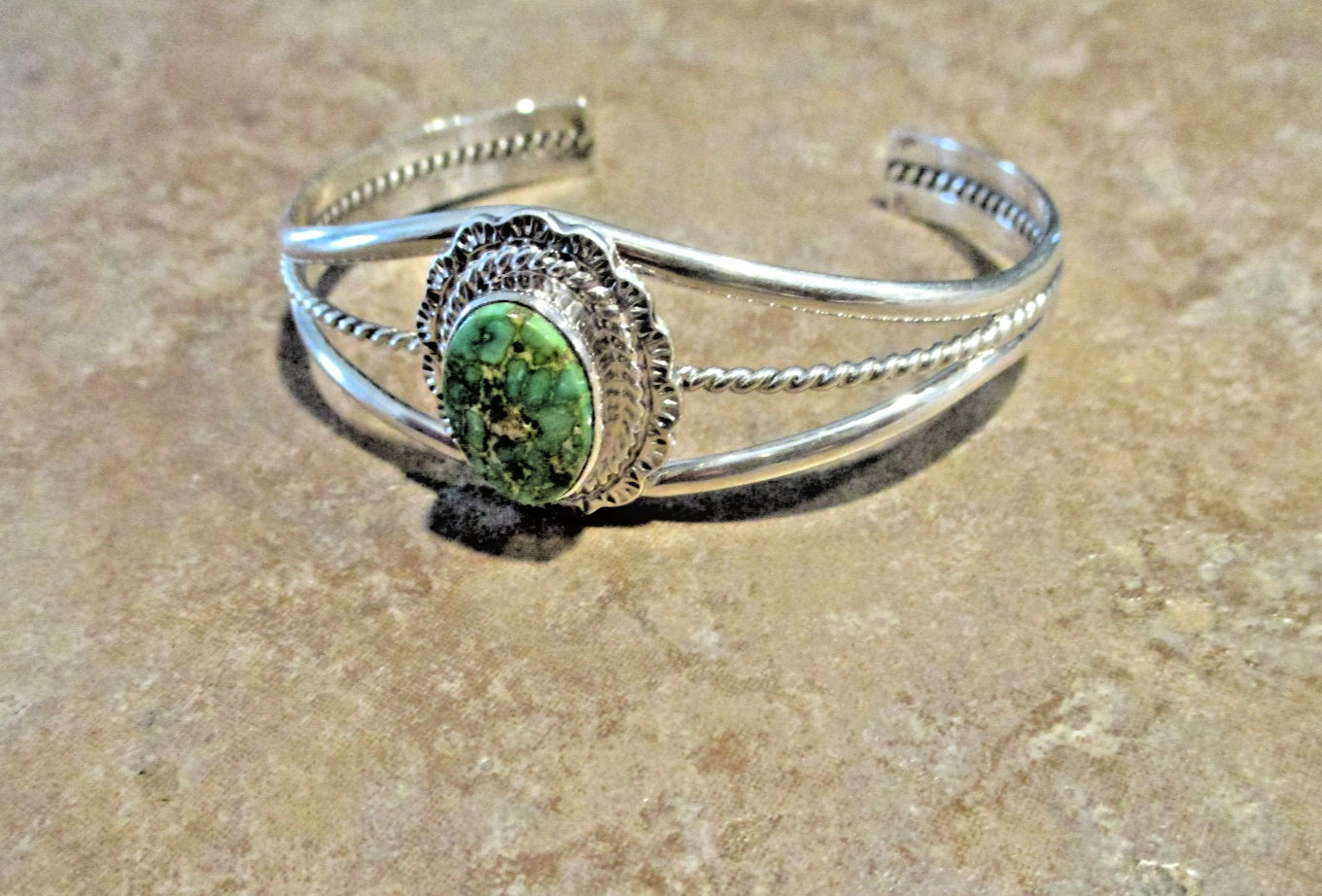Contemporary Navajo Sterling Silver PREMIUM TURQUOISE Bracelet Signed AC
