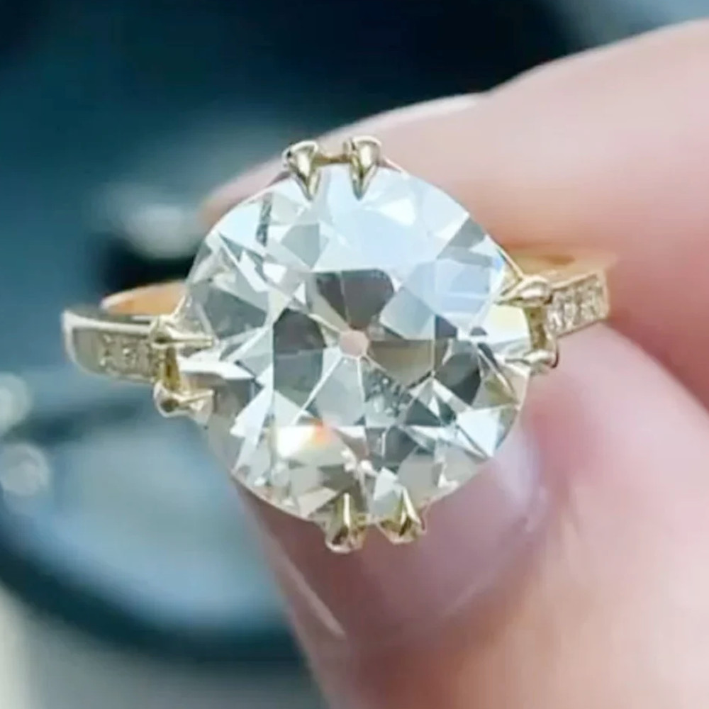 3.17 TCW Old Mine Round Cut Moissanite Engagement Ring 14k Yellow Gold Plated