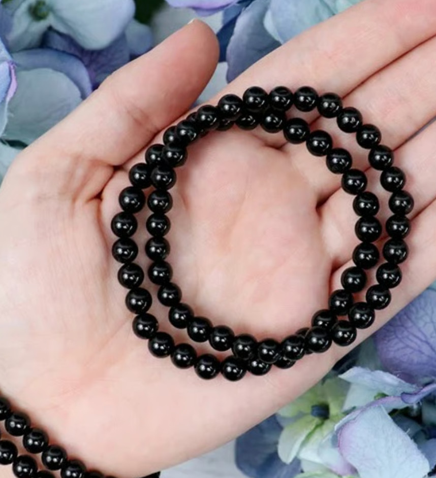 Premium Black Tourmaline Stretch Bracelet 4mm Dainty Beads Protection Jewelry