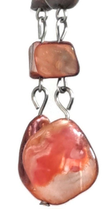 Iridescent Peach Mother of Pearl Shell 3-Strand Statement Necklace & Earring Set