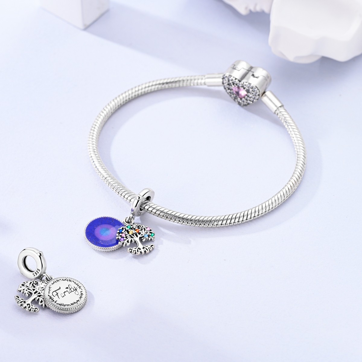 MULA Fine 925 Sterling Silver Charm Tree Life Family Pendant for Women Bracelet