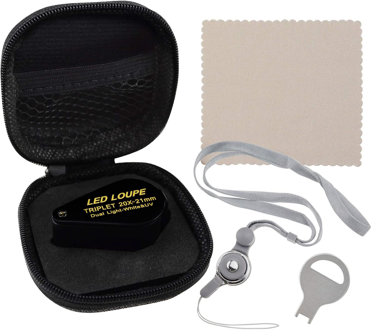 20x Magnifier Jewelry Loupe LED UV 21mm Triplet Lens Optical Glass, Pocket Gem M