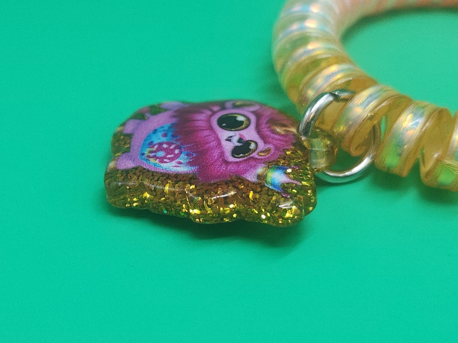 Rainbocorn Pink Lion Elastic Stretch Coil Cord Bracelet Charm Pendant Keychain