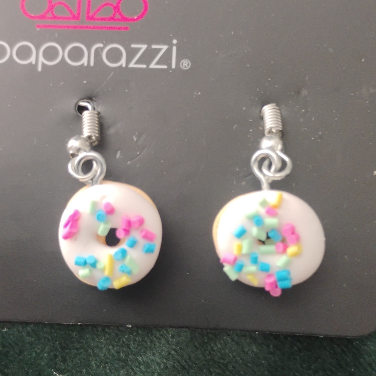 Paparazzi Donut Dangle Hook Earrings White Resin Multicolor Sprinkles No Stone