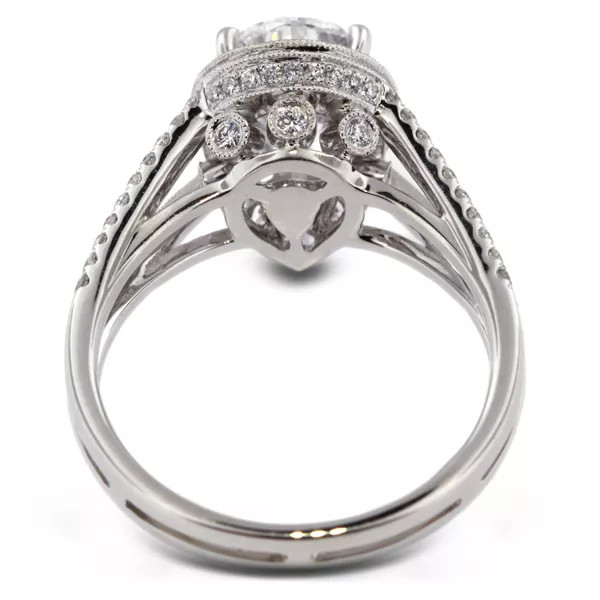 Side Stone Engagement Ring 18K Gold Halo 1.80 Carat Pear Lab-Grown Diamond E SI1