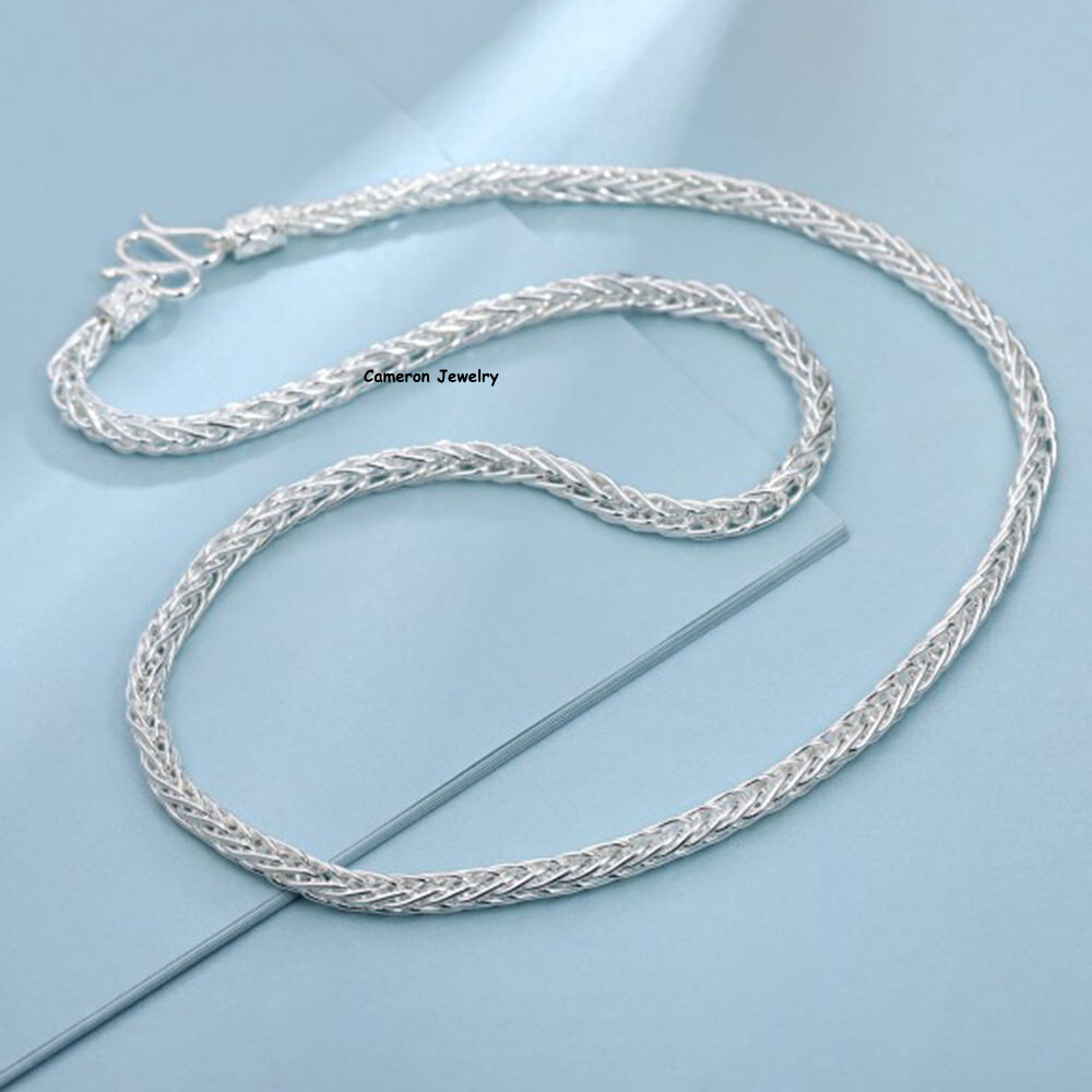 Solid S999 Fine Silver Chain Men Women 5.5mm Double Wheat Link Necklace 20-28in
