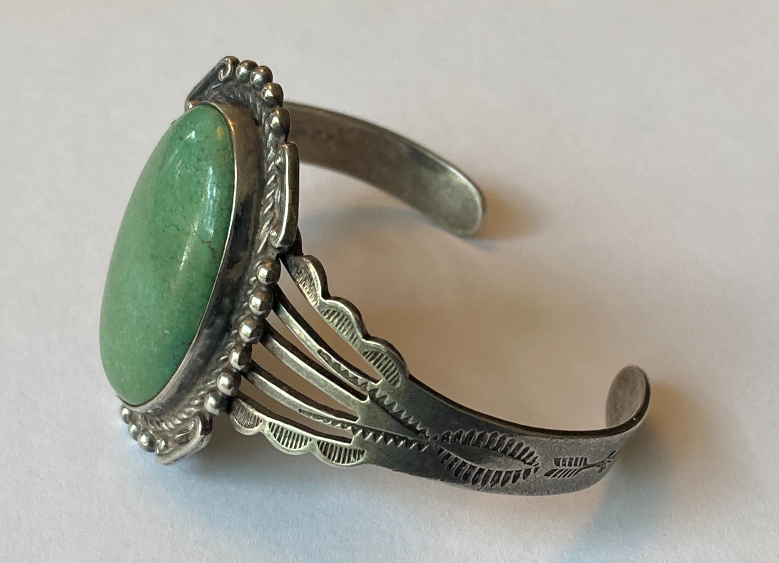 Early 1930’s-1940’s Fred Harvey Era Bracelet with Large Stunning Green Turquoise