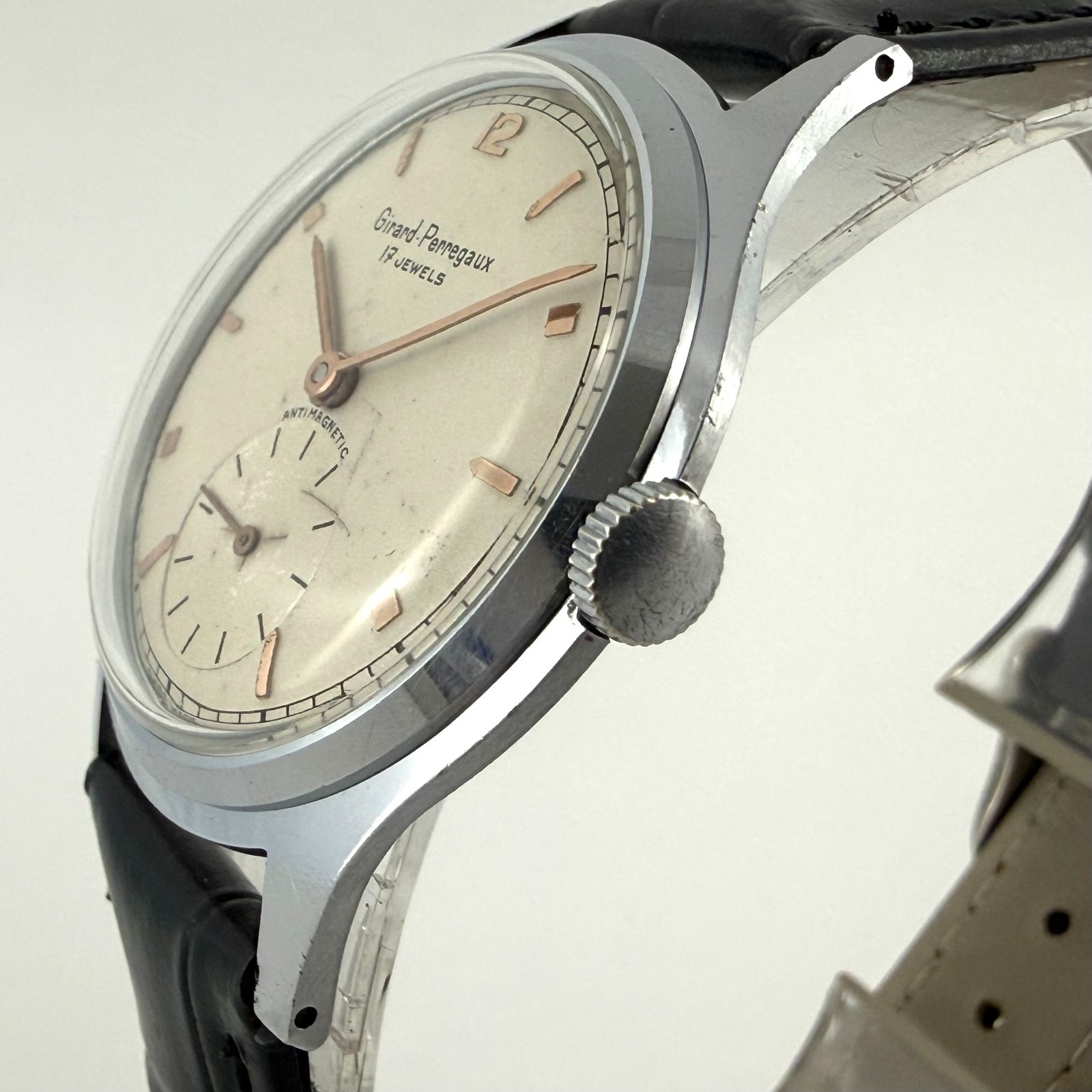FINE GIRARD PERREGAUX VINTAGE ORIGINAL DIAL MANUAL WIND STEEL GENTS WATCH