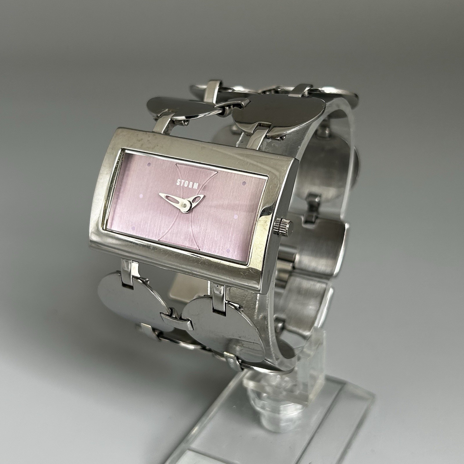 Storm Womens Watch Angel Silver S.Steel Rectangle Purple Dial Quartz New Battery