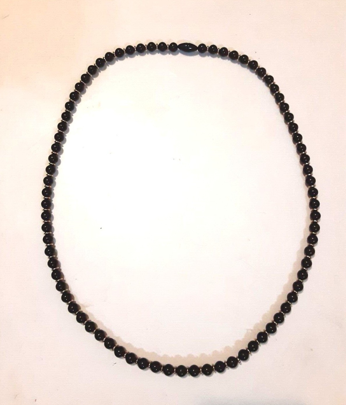 Vintage Black Gold Tone Bead Necklace 8mm 30 in