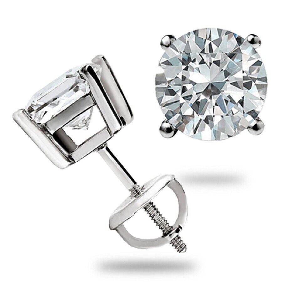 4 Ct Round Cut Moissanite FL/D Stud Earrings 14K White Gold 8mm ScrewBack New
