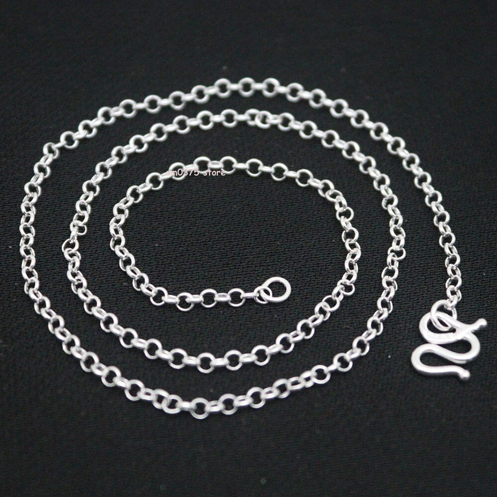 Pure 999 Fine Silver Necklace Women Man 3mm Circle Rolo Chain Link 16inch /5-6g
