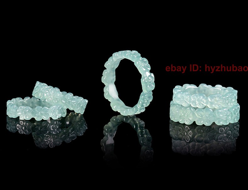 Certified Natural Burma Grade A Jade jadeite Carving Flower Lucky Unisex Ring
