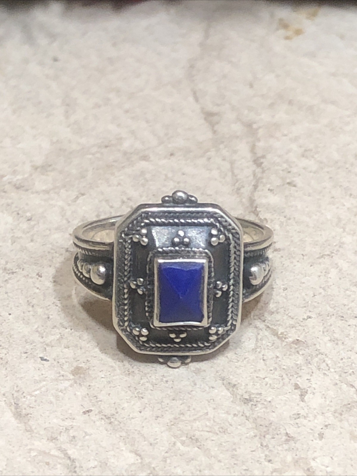 40. Vintage SAVATI Sterling silver 925 Pointed Lapis stone Ring 7.5s. 4.9g