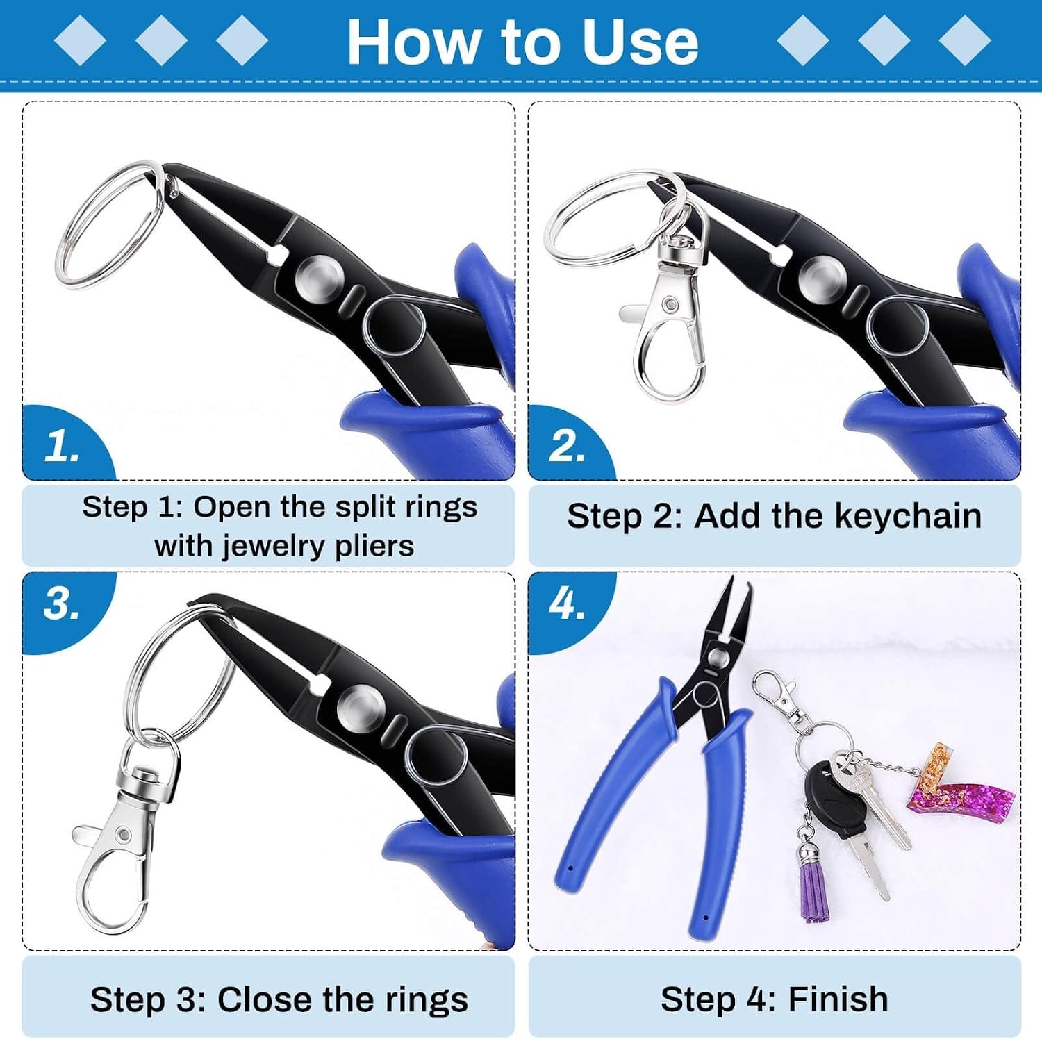 Split Ring Opener Tool, Jewelry Making Pliers, 5.5 in, Black Blue