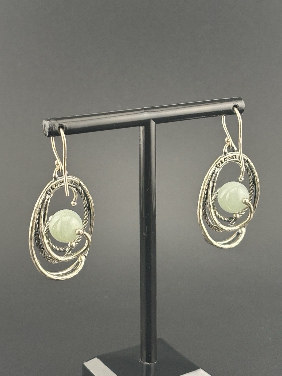 PZ Paz Creations 925 Sterling Silver Pale Green Stone Orbital Earrings Israel