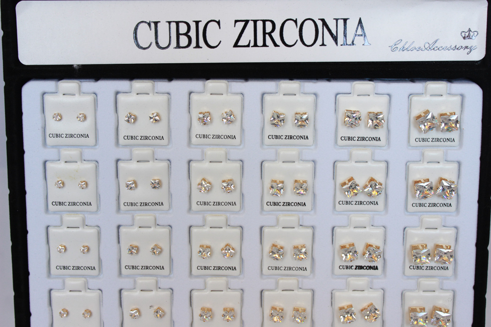 Wholesale Lot 36pcs Cubic Zirconia CZ Earrings Wedding Square Stud GOLD Jewelry