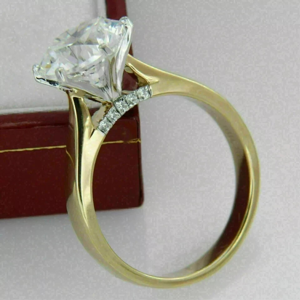 Diamond 1.50Ct Lab Created Diamond Engagement Solid Ring 14k Yellow Gold Finish