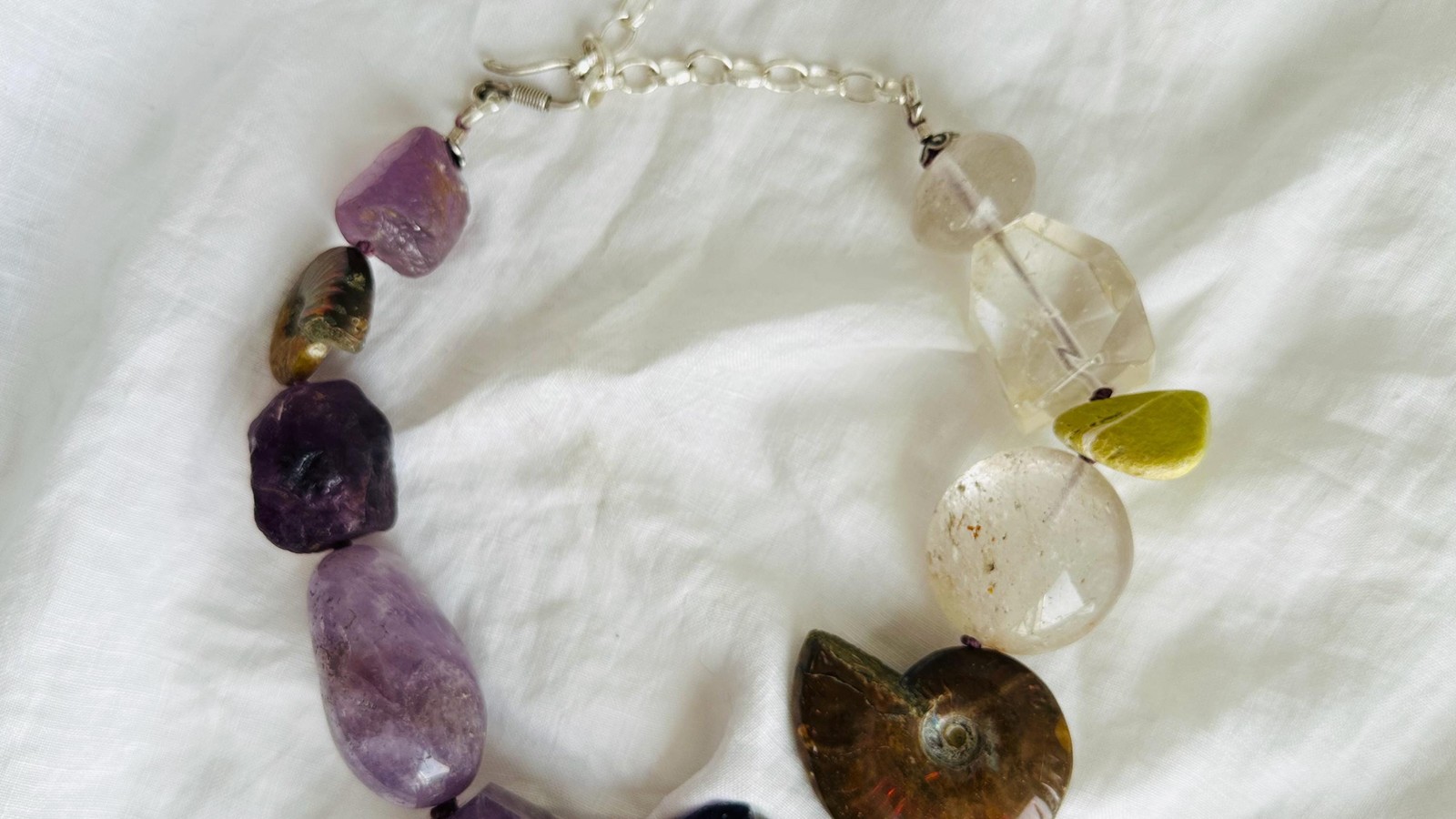 Amethyst, Ammonite & Gemstone Necklace.Handmade Designer Jewelry. Atelier Aadya.