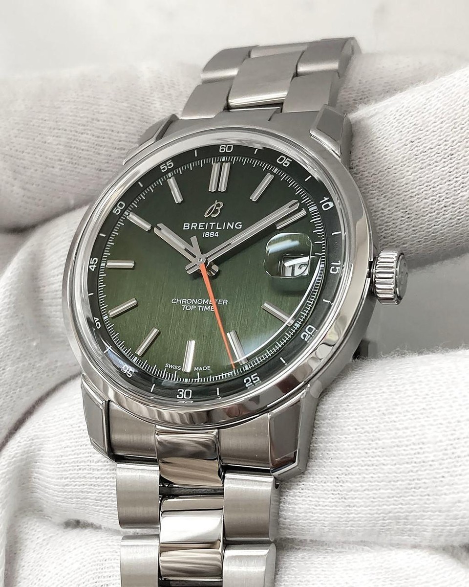 BREITLING Top Time B31 Automatic 38mm Green Dial SS Men’s Watch AB3113171L1A1