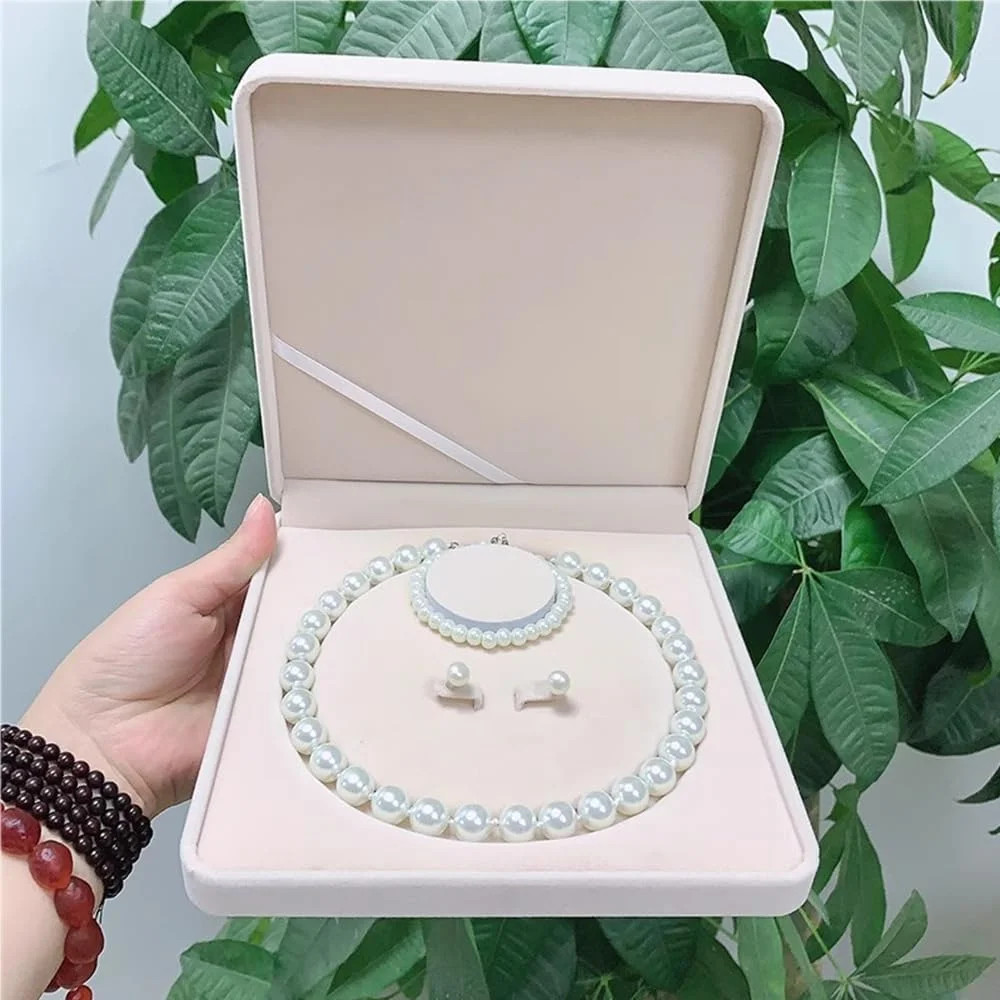 Share Jewelry Velvet Box Pearl Necklace Beige For Pearl Necklace Earrings Bracel