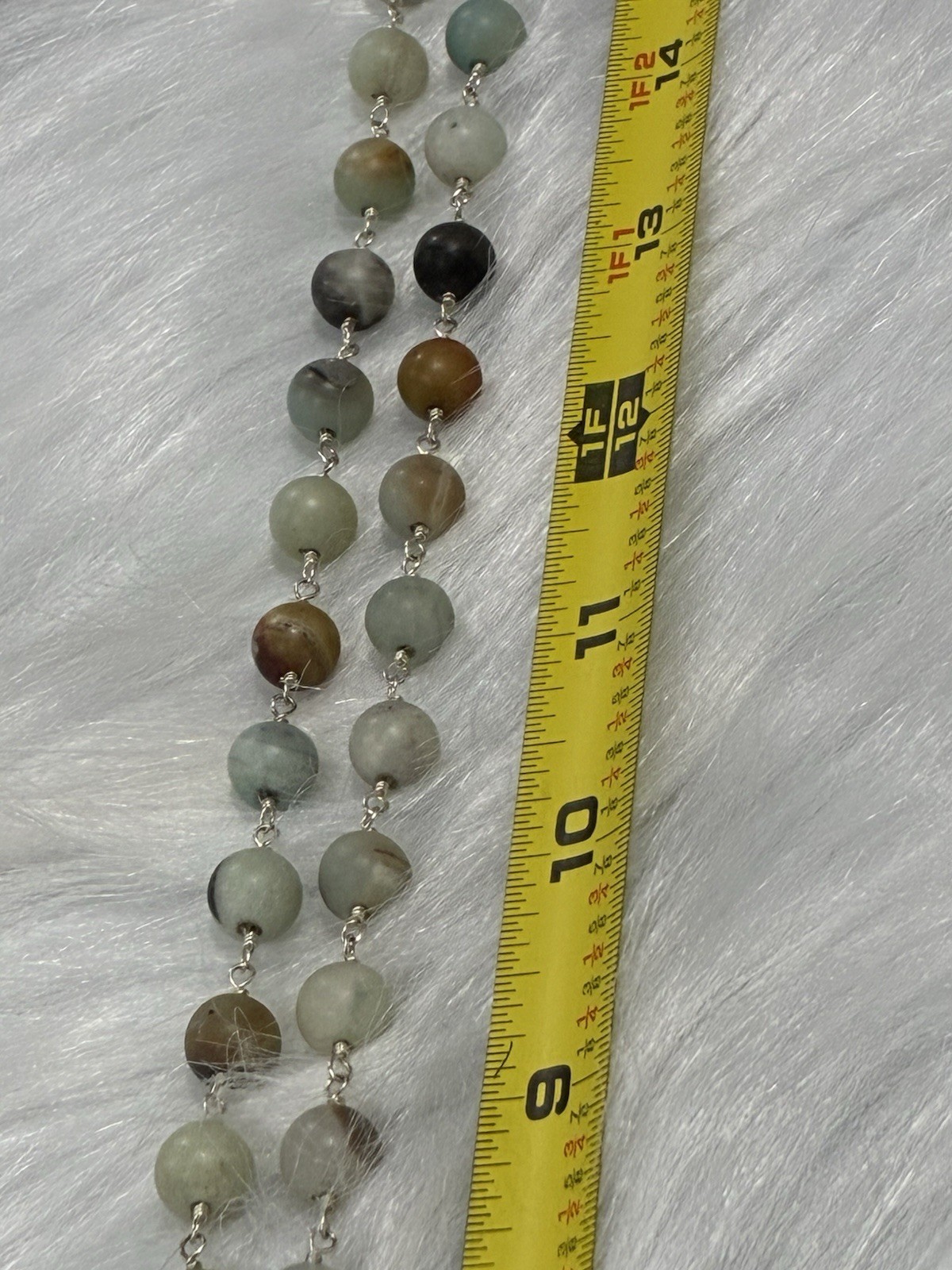 36 Inch Genuine Amazonite Beaded Boho Necklace – Sterling Silver 925 Clasp