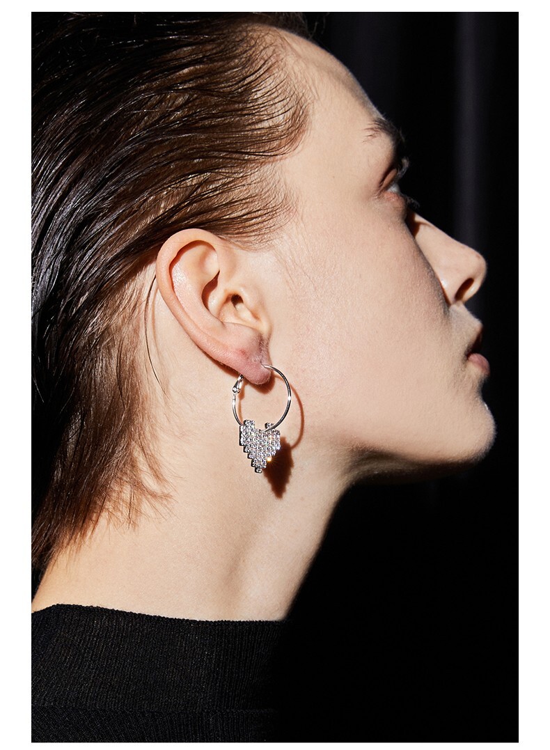 Silver Diamante Heart Small Hoop Earrings