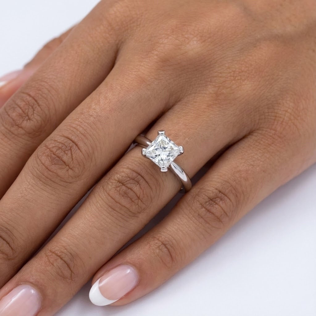 Solitaire Engagement Ring Platinum 1.04 Carat Princess Lab-Grown Diamond E VS2