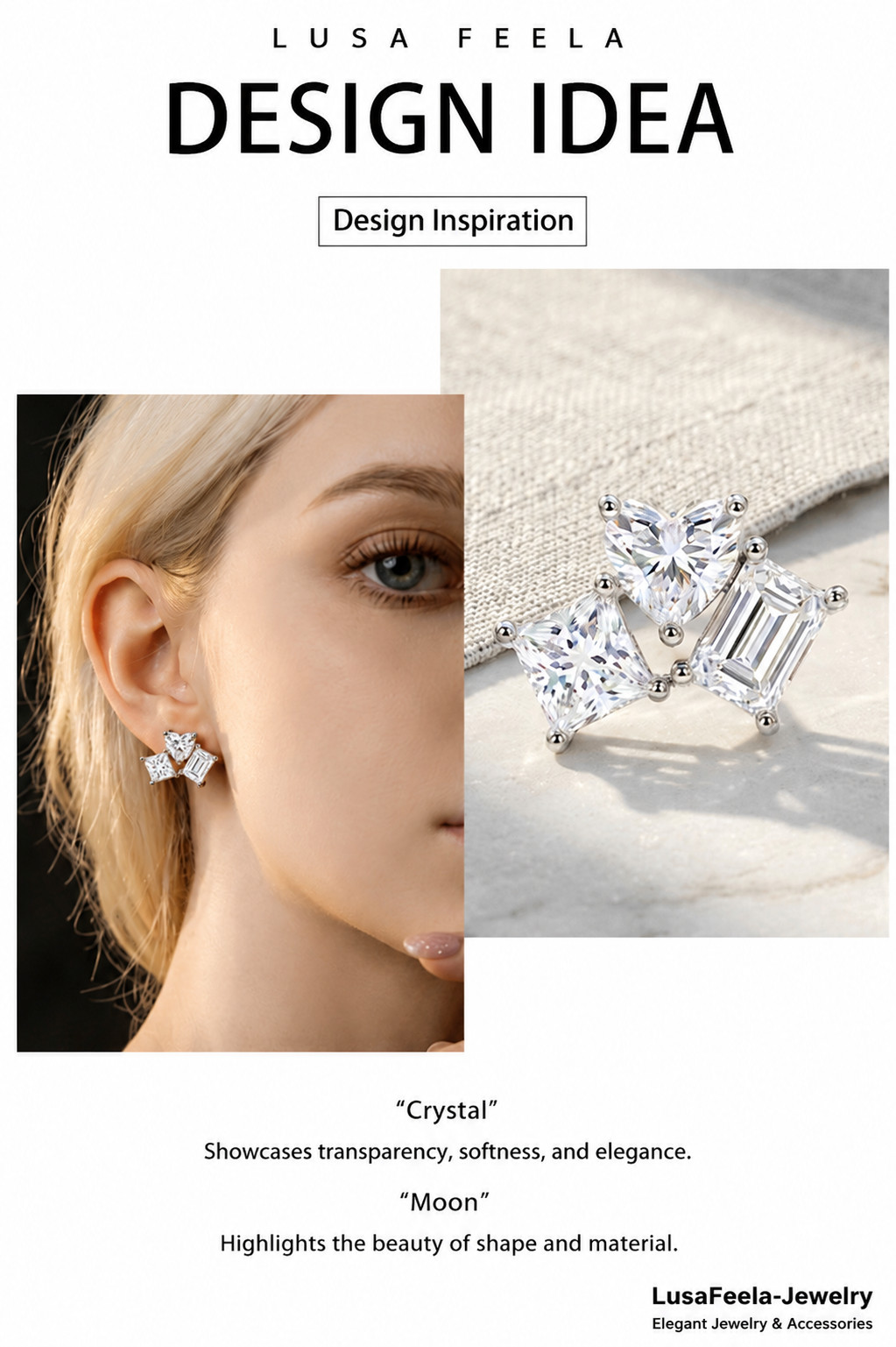 925 Sterling Silver Heart Pear Emerald Cut Moissanite Cluster Stud Earrings