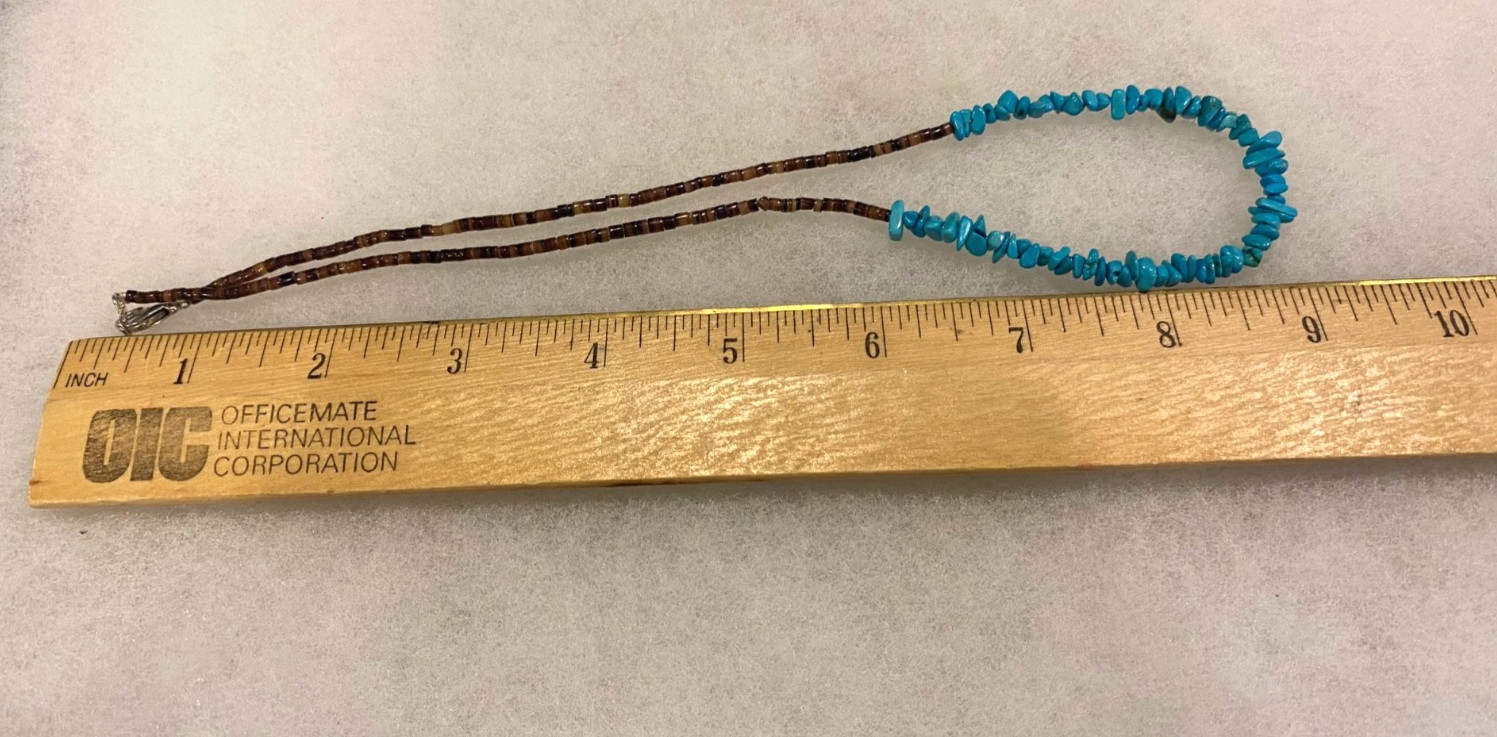 Turquoise Chip and Heishi Necklace Silver Plated Clasp 18 In. Long – 9.0 grams
