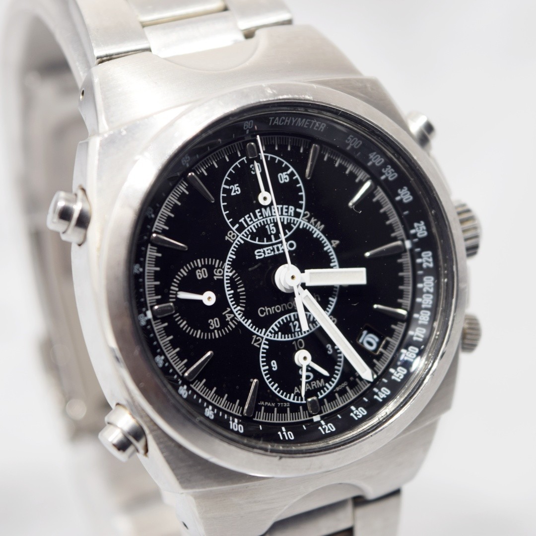 [New Glass] Vintage 1999 SEIKO SUS 7T32-9000 Chronograph Alarm Men’s Qz Watch