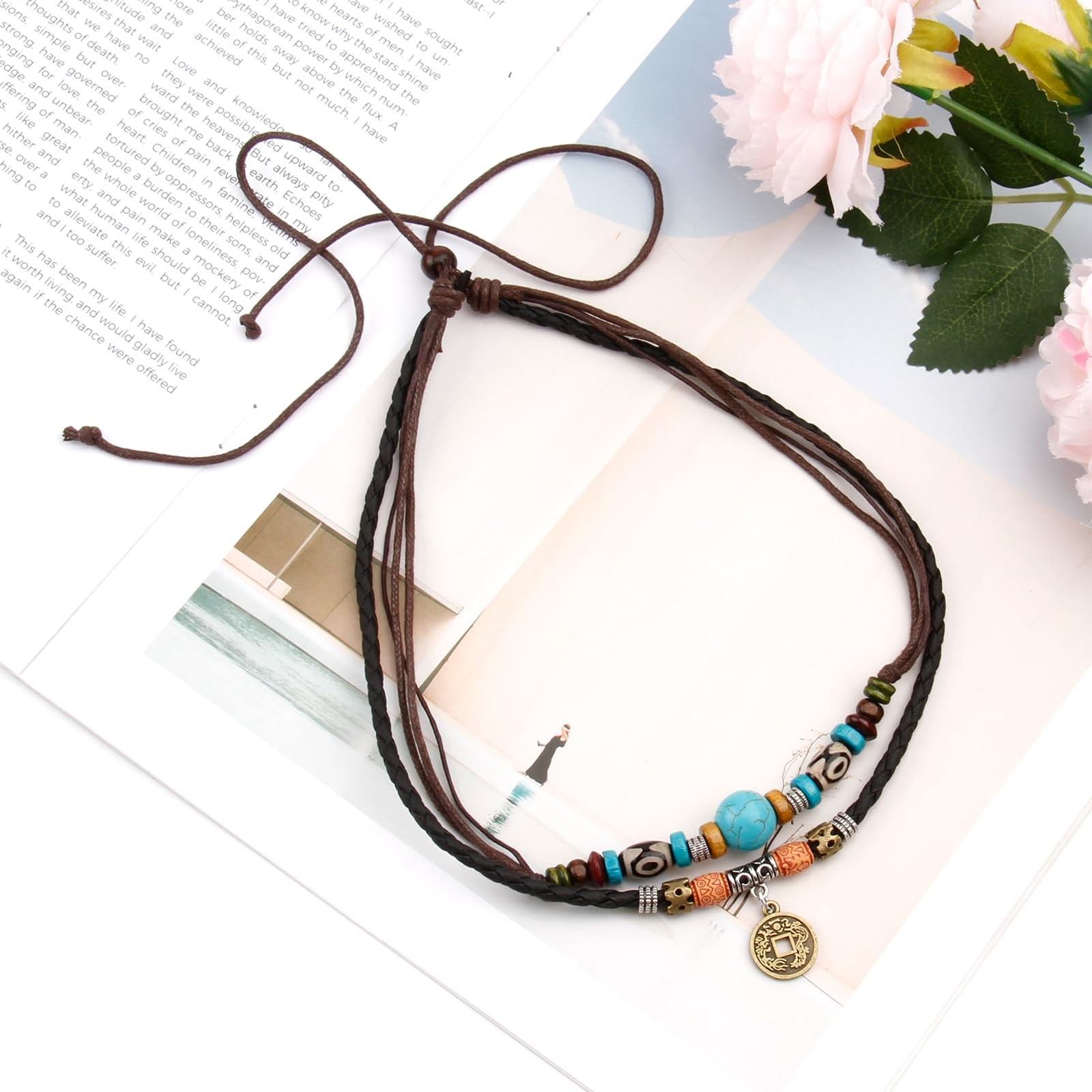 Boho Necklaces for Women,Western Layered Wood Beads Choker Necklaces,Vintage …