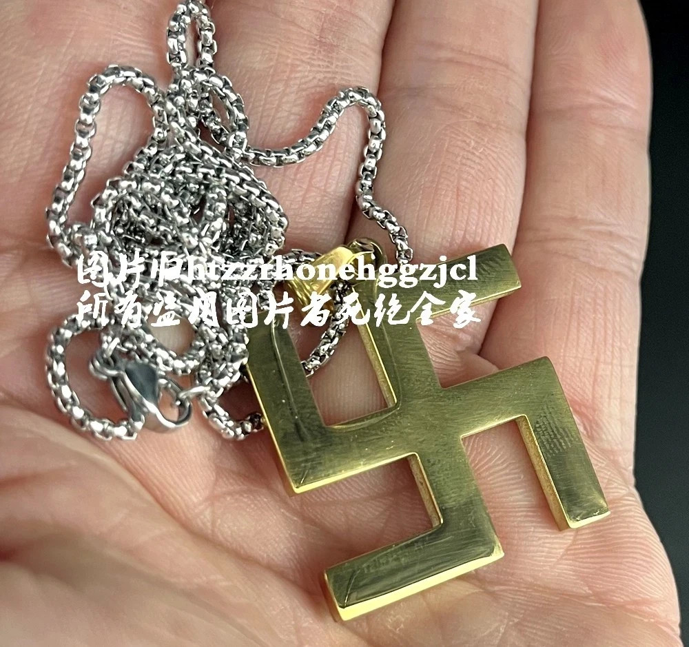 Titanium Steel Hindu Swastika Pendant Blessing Necklace Chain Amulet