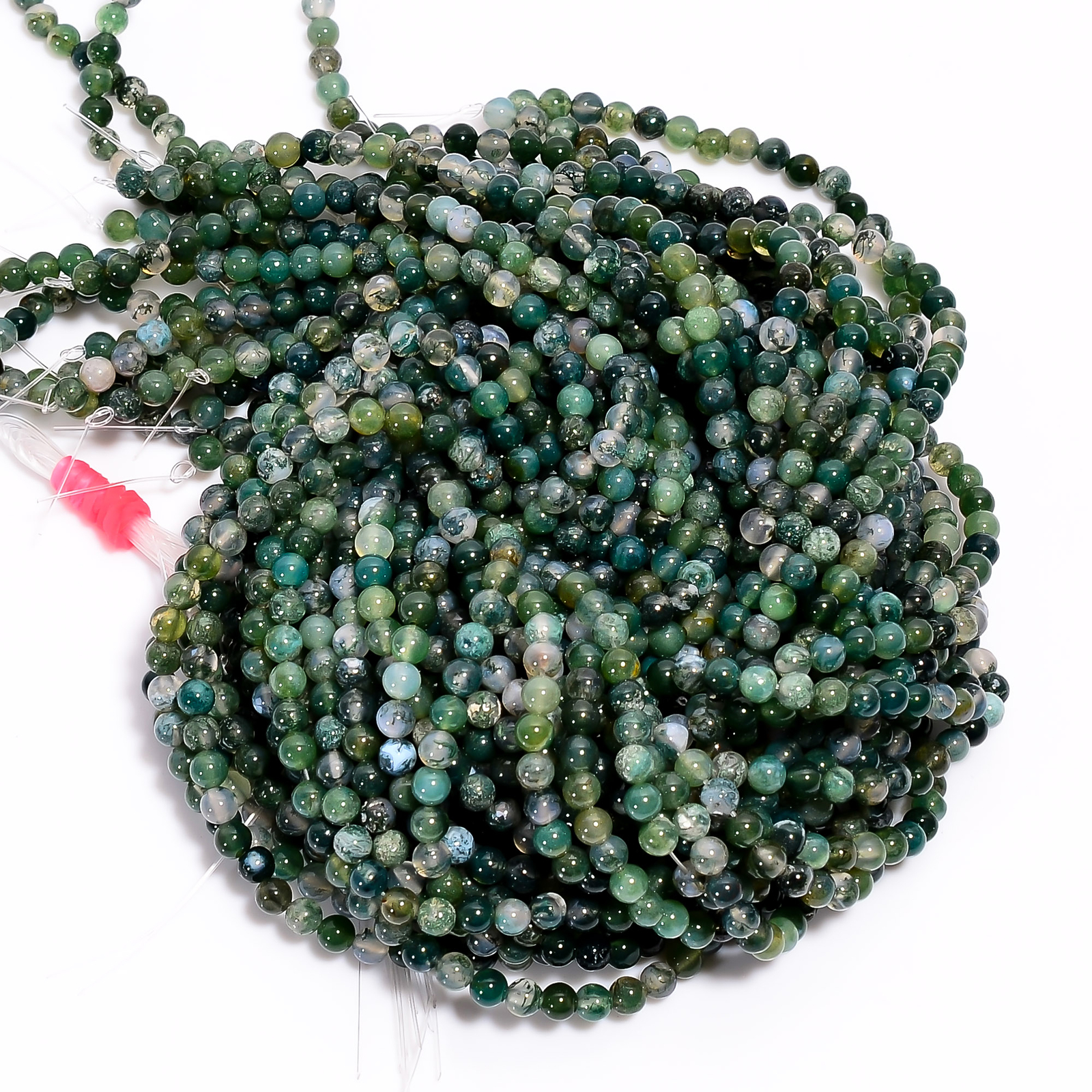 Natural Moss Agate Gemstone Round Shape Smooth Beads 4X4.5 mm Strand 15″ EB613