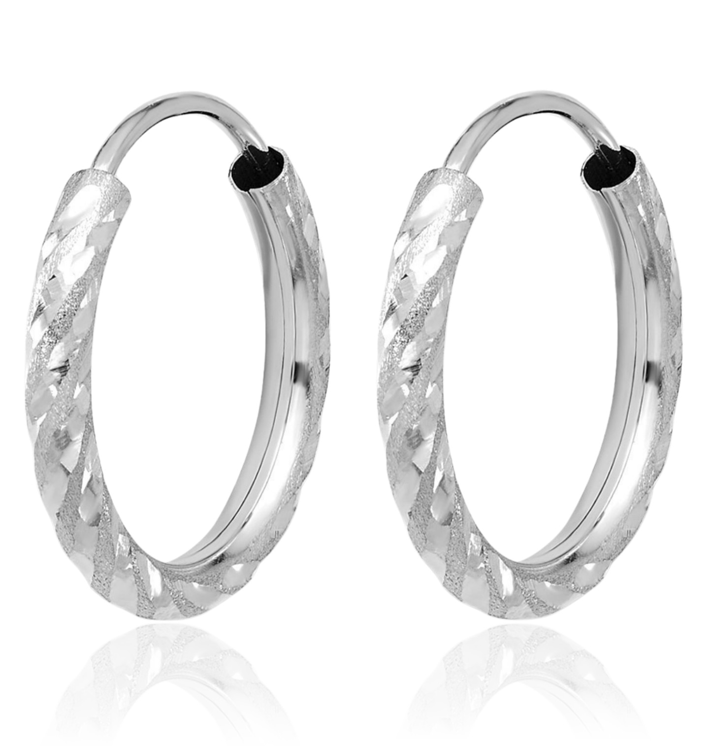 14K Solid White Gold Small Round Hoop Earrings 14.7mm 5/8 inch Latch Back,
