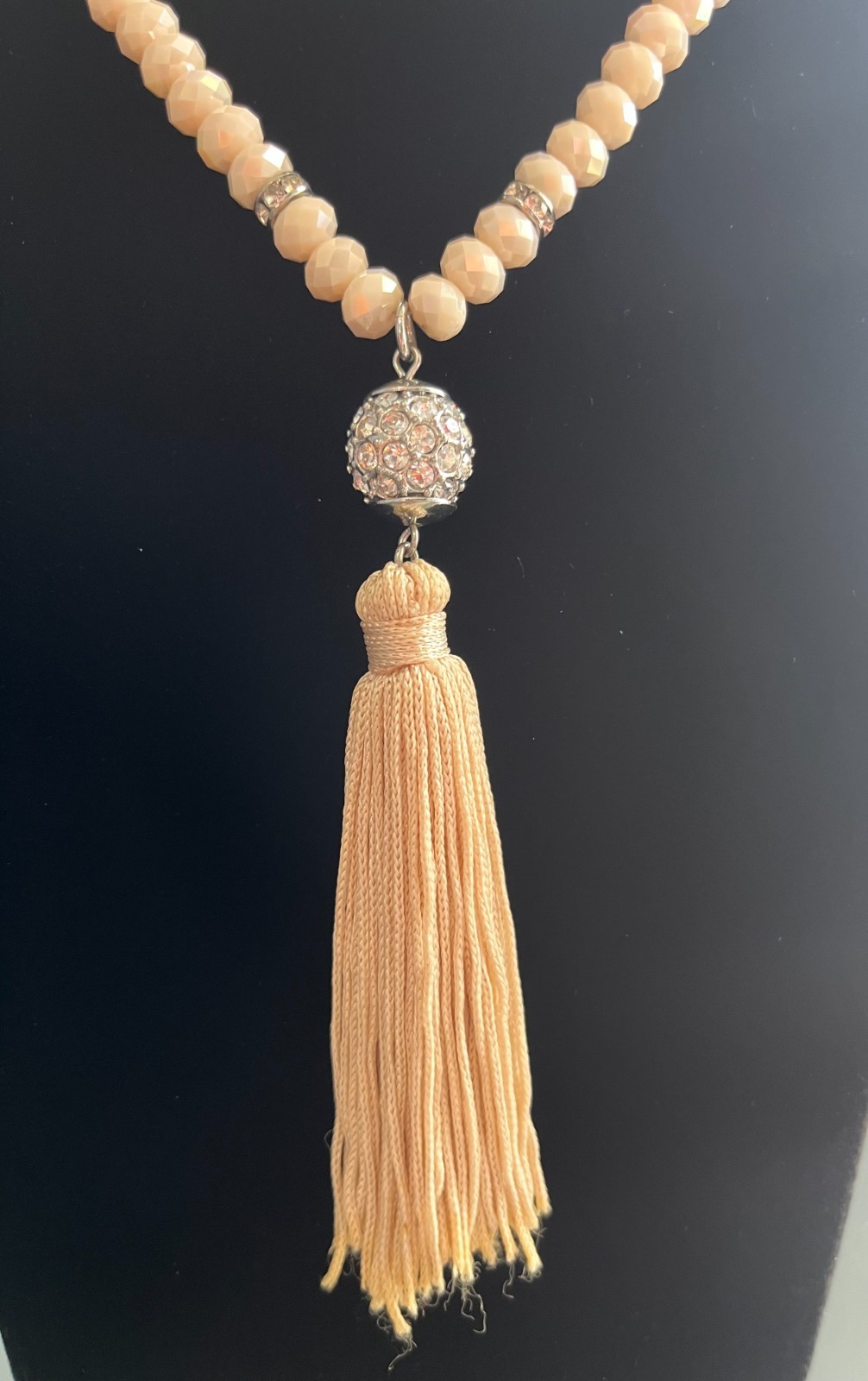 White House Black Market WHBM Long Tassel Necklace Pink Ombre & Crystal Beads