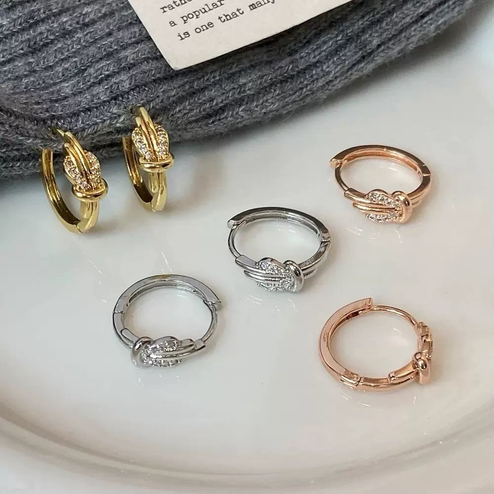 18K Gold Plated CZ Knot Hoop Earrings Small Huggie Earrings Gift for women 060