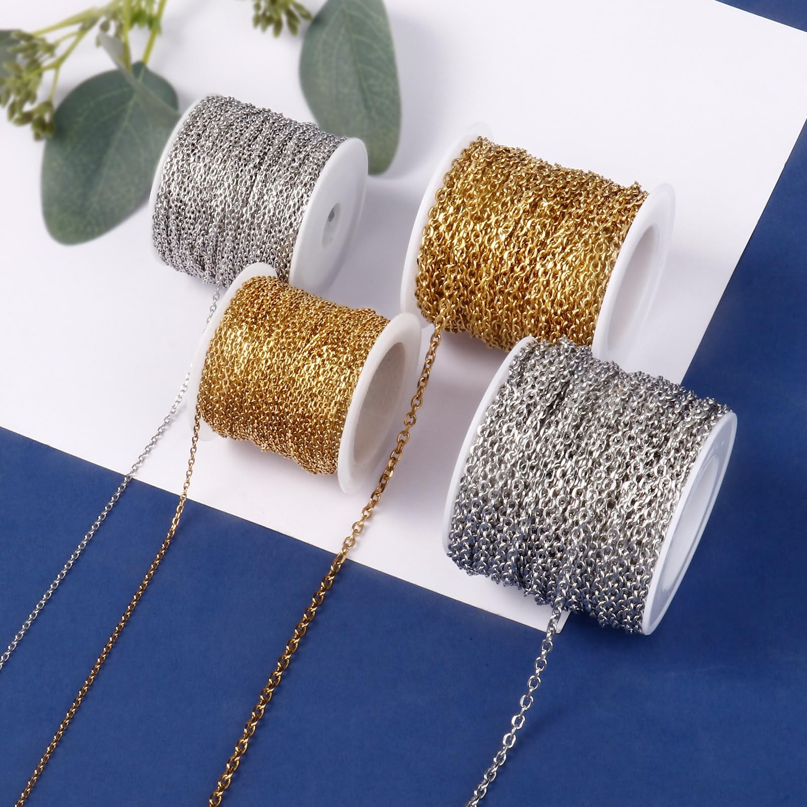 [66 FT] Stainless Steel Rolo Cable Chains Bulk for Jewelry Making, 2mm 304 St…