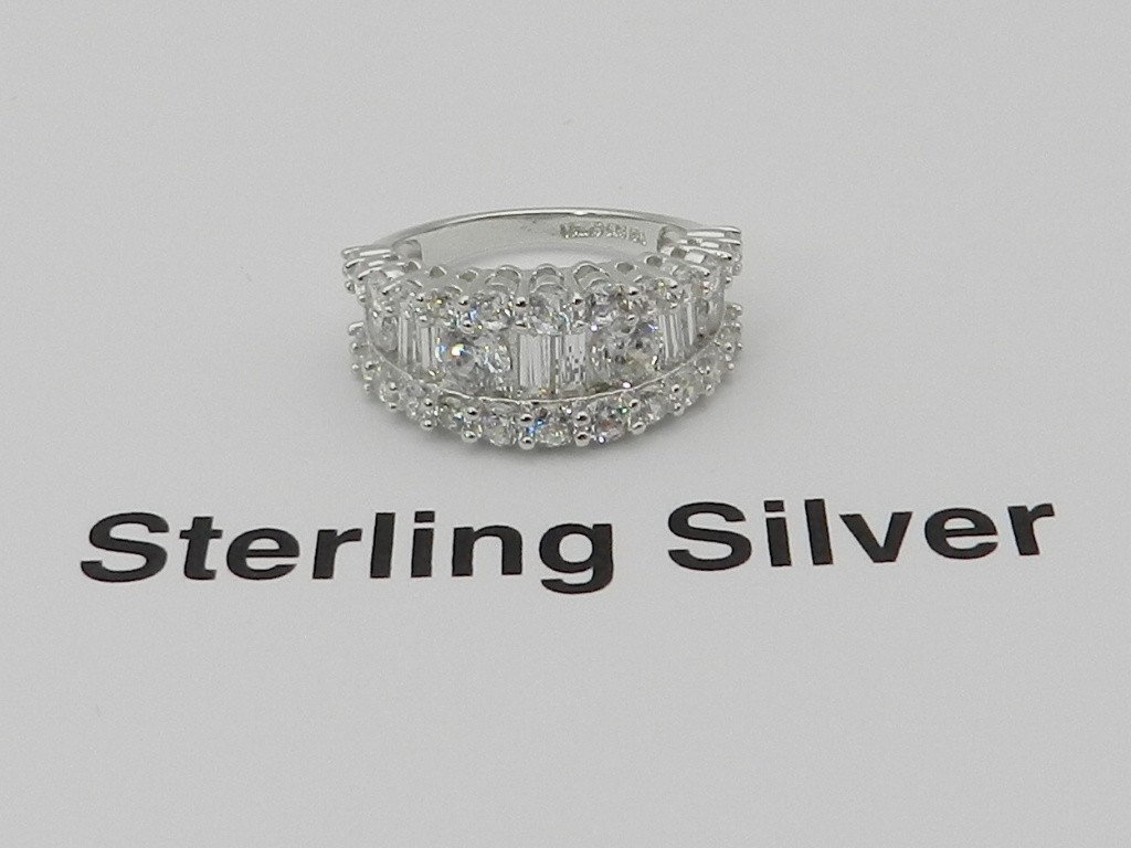 Macy’s Cubic Zirconia Round & Baguette Graduated Band in Sterling Silver, 5