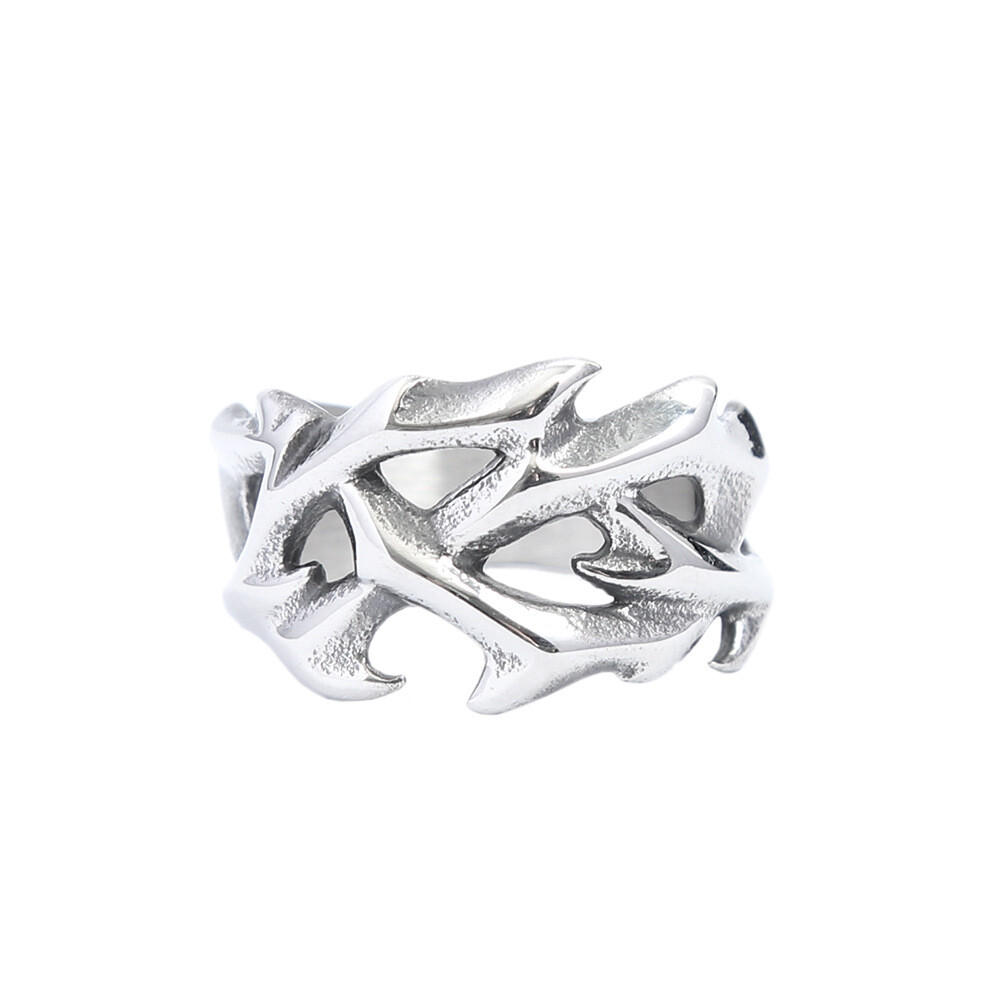 Vintage Crown of Thorns Mens Ring Christian Faith Stainless Steel Ring for Men