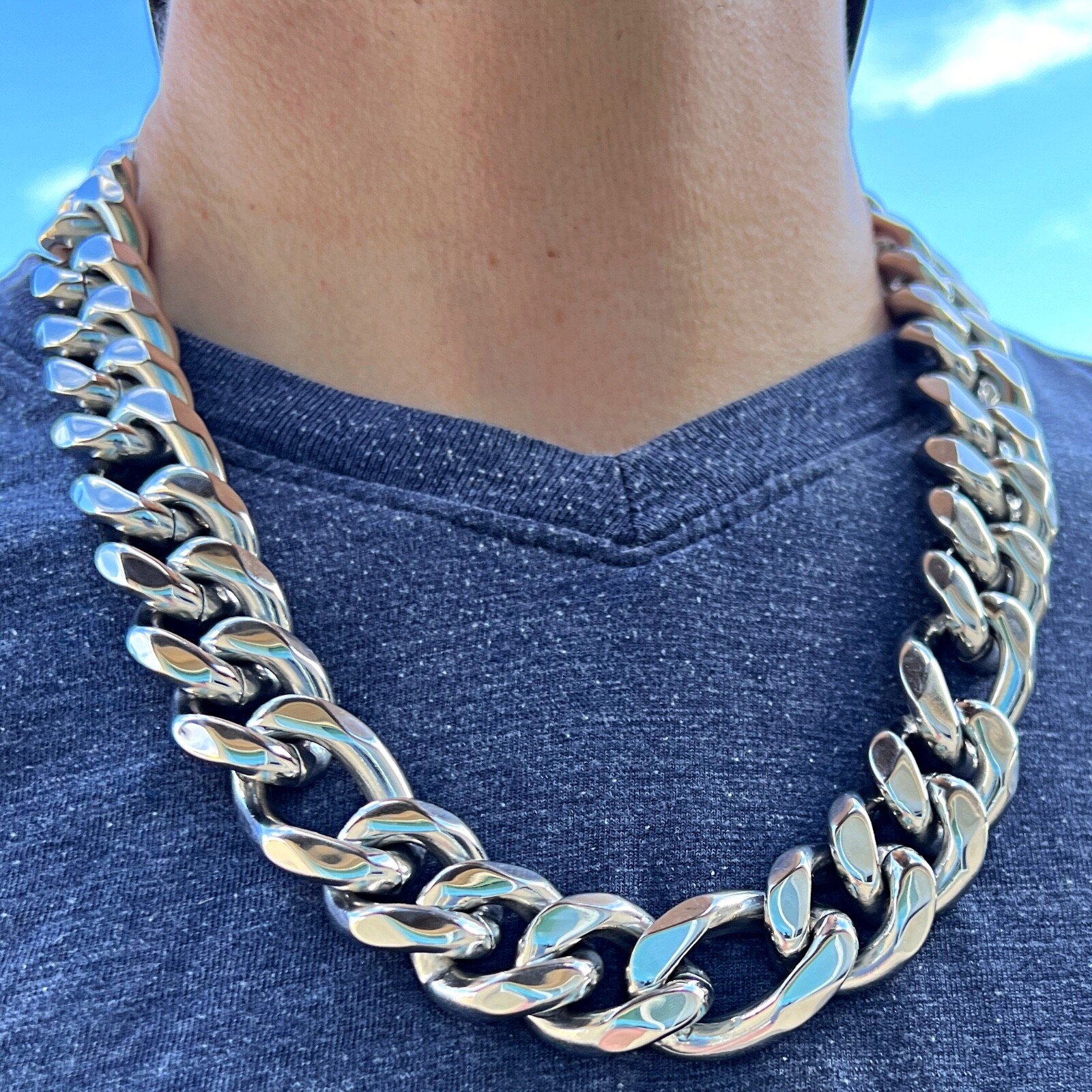 Mens Figaro Link Chain 316L Stainless Steel Heavy Necklace 22MM Thick 18″-30″ in