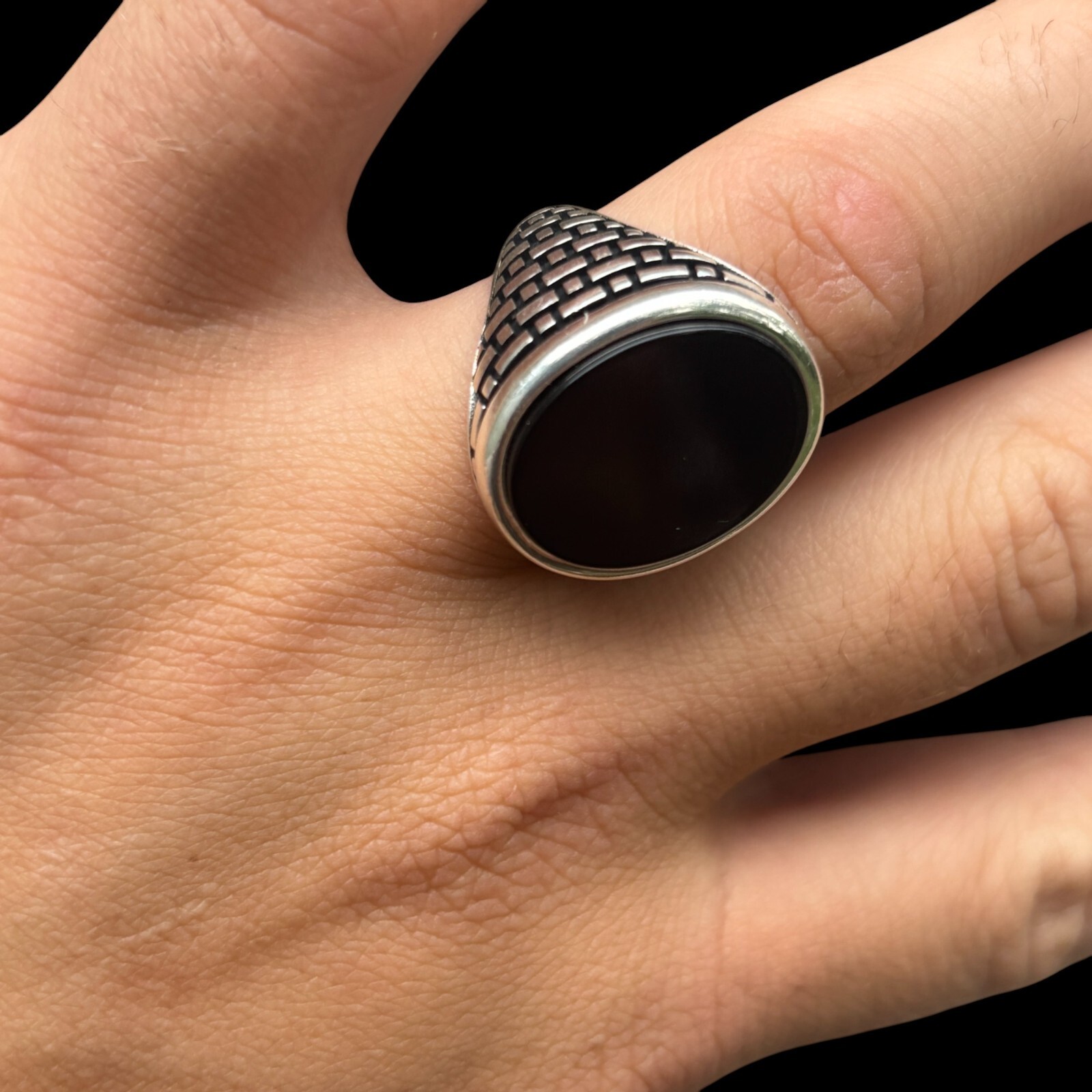 Natural Black Onyx Gemstone Mens Real Solid – 925 Silver or 14k Yellow Gold