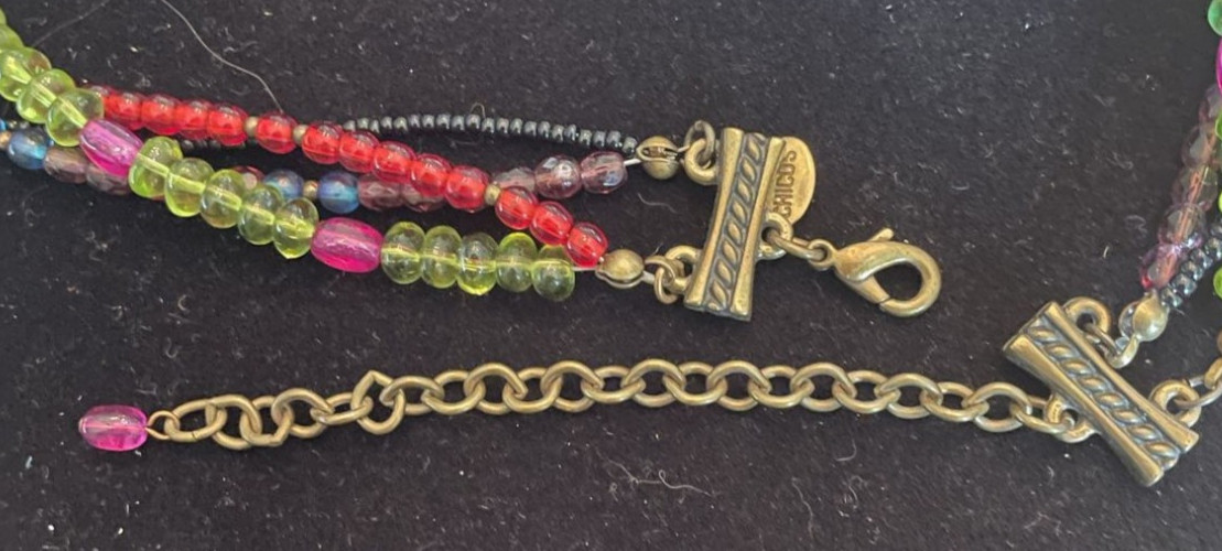 CHICO’S Brand Multi Strand Multicolor Beaded Necklace. Gift Box