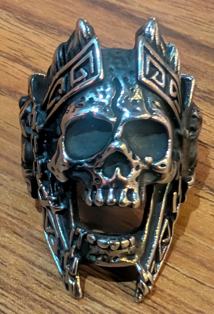 Stainless Steel Skull Biker Ring Silver Metal Gothic Punk Heavy Biker Ring 12