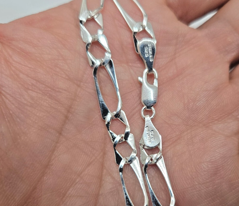 925 Sterling Silver Figaro Flat Link Bracelet 6mm, 7″ to 7.5″ Long