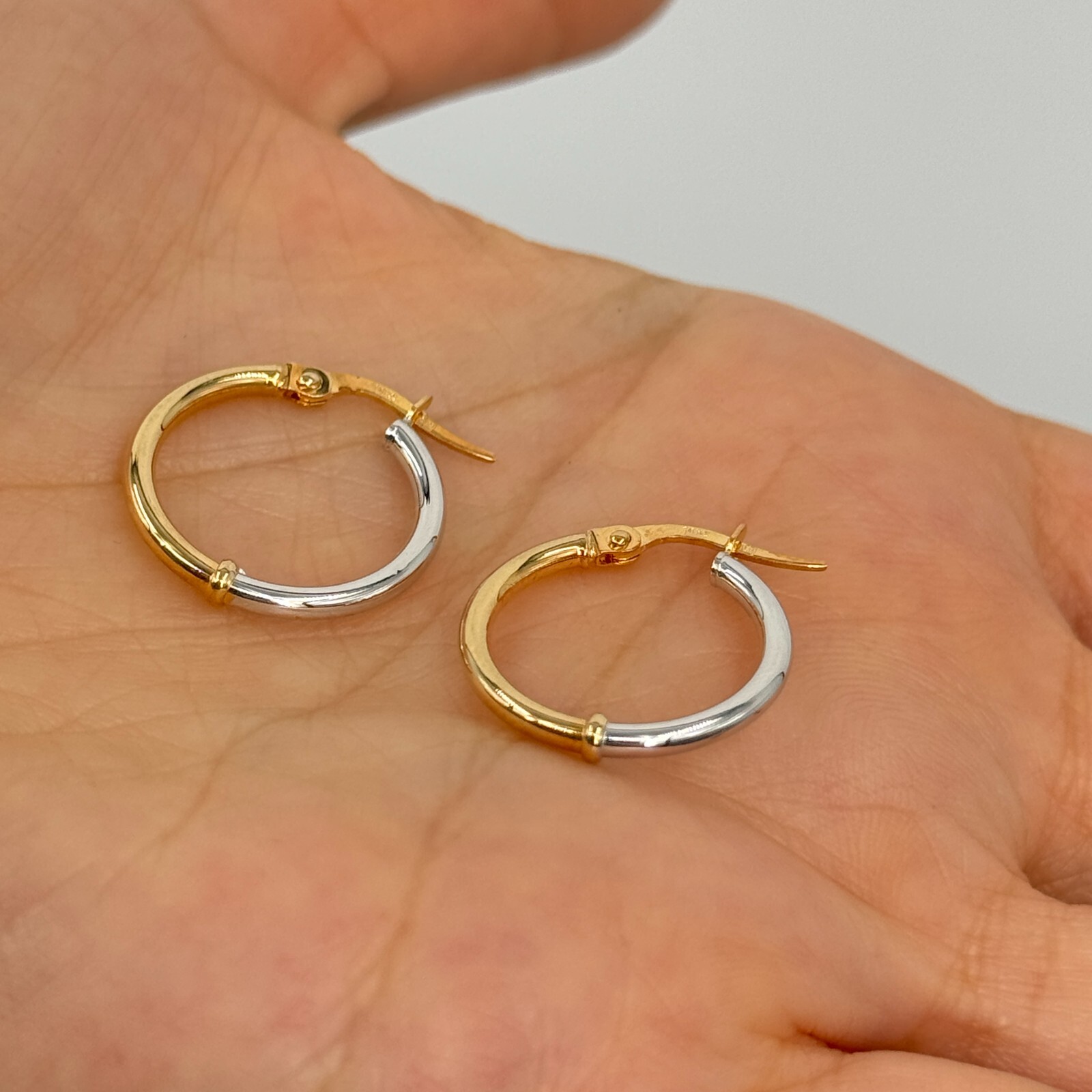 Italian 14k Yellow & White Gold Polished Small Thin Hollow Hoop Earrings 1.1gram