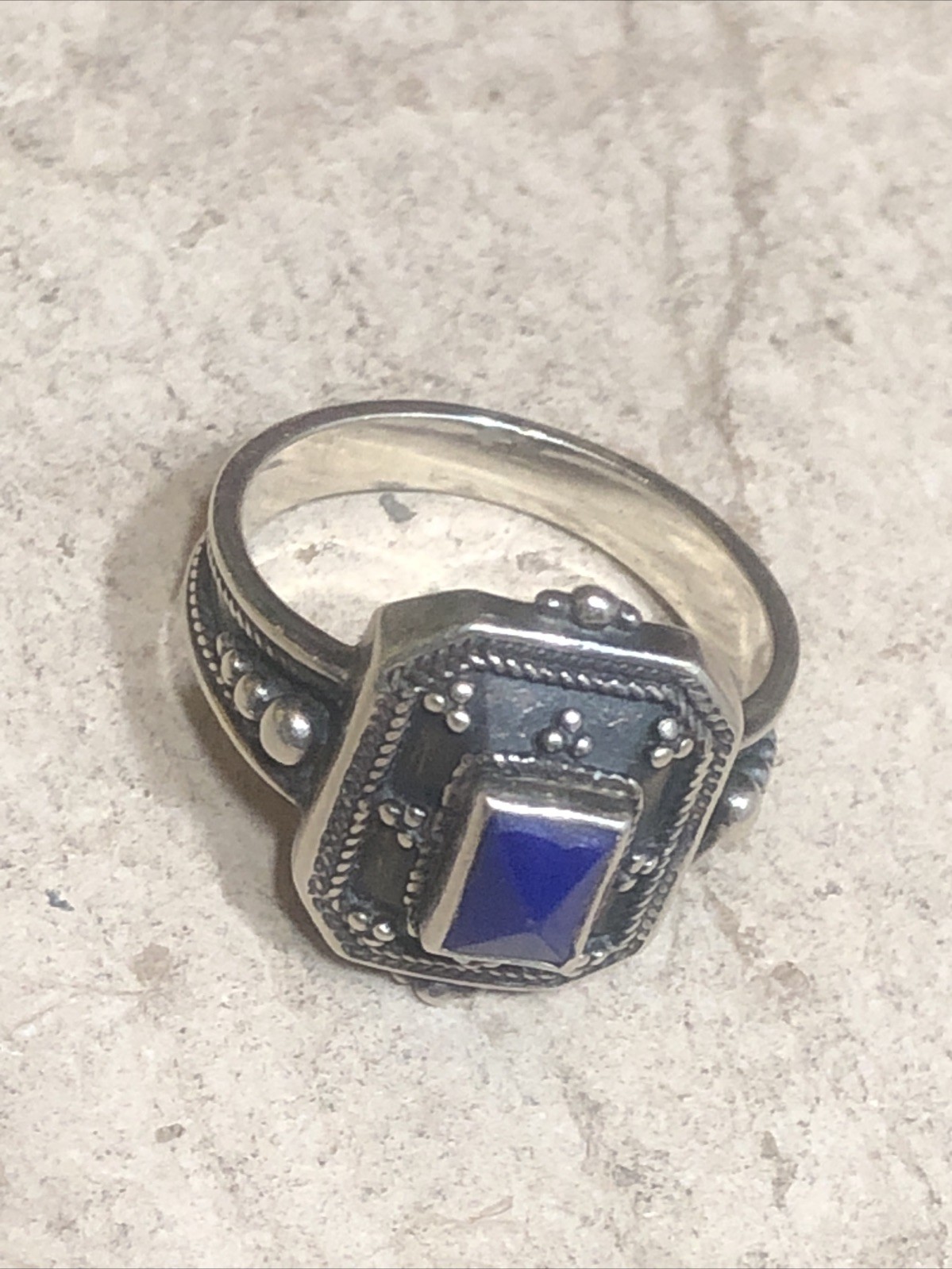 40. Vintage SAVATI Sterling silver 925 Pointed Lapis stone Ring 7.5s. 4.9g